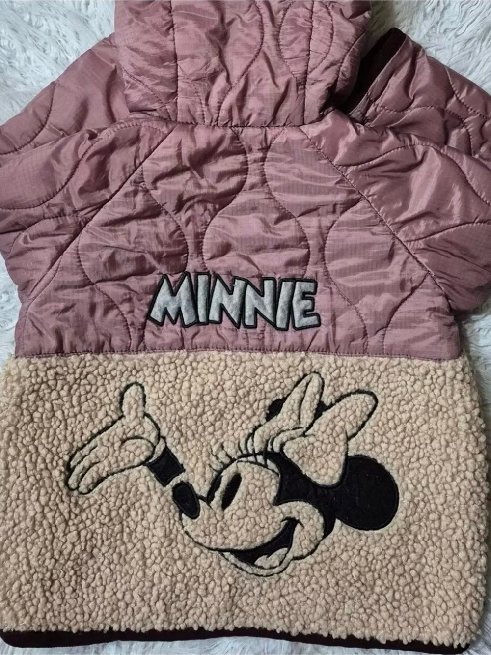 Zara Pink Quilted Jacket with Cream Sherpa Minnie Panel